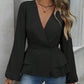 Trending Now⭐👚 V-Neck Lantern Sleeve Peplum Blouse – Romantic Ruffle Hem & Flattering Fit for Effortless Style