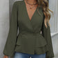 Trending Now⭐👚 V-Neck Lantern Sleeve Peplum Blouse – Romantic Ruffle Hem & Flattering Fit for Effortless Style