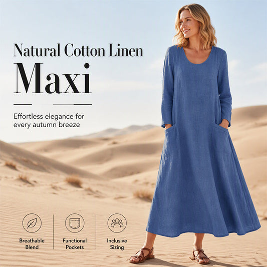 New Arrivals🛍️ Cotton Linen A-Line Maxi Dress with Pockets – Relaxed Fit & Breezy Comfort for Everyday Wear