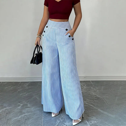 High-Waist Striped Wide-Leg Trousers