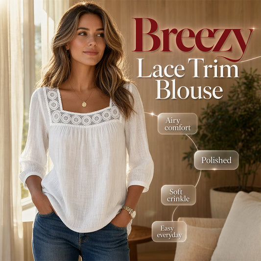 🌸👚New Arrivals - Lace Crochet Square Neck Blouse – Soft Lightweight Design & Versatile Solid Color for Any Season