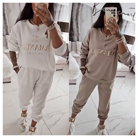👚New Arrivals - 2-Piece Set with Bold Letter Print – Soft Blend Fabric & Versatile Wear for Any Occasion