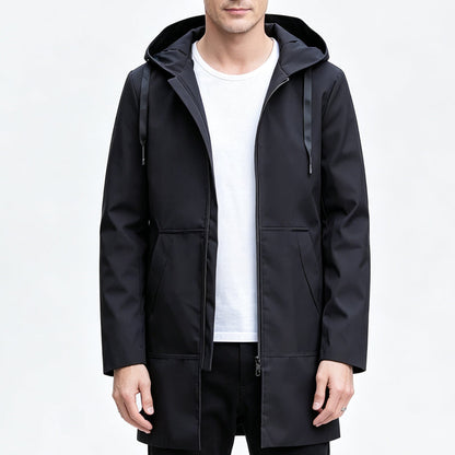 Men's Mid-Length Hooded Windbreaker Jacket