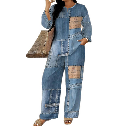 Women's Long Sleeve Top & Wide Leg Pants Set