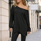 👚New Arrivals - Off-Shoulder Blouse with Side Split – Flowing Drape & Modern Edge for Any Casual Occasion