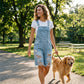 Women's Distressed Denim Overall Shorts