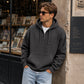 Trending Now⭐👕 Quarter-Zip Hoodie with Kangaroo Pocket – Knit Fabric & Loose Athletic Fit for Effortless Sporty Style