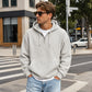 Trending Now⭐👕 Quarter-Zip Hoodie with Kangaroo Pocket – Knit Fabric & Loose Athletic Fit for Effortless Sporty Style