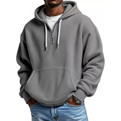 Trending Now⭐👕 Quarter-Zip Hoodie with Kangaroo Pocket – Knit Fabric & Loose Athletic Fit for Effortless Sporty Style