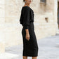 Trending Now⭐👗 Waist-Cinching Midi Dress with Unique Neckline – Flattering Slimming Silhouette for Effortless Elegance
