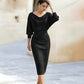 Trending Now⭐👗 Waist-Cinching Midi Dress with Unique Neckline – Flattering Slimming Silhouette for Effortless Elegance