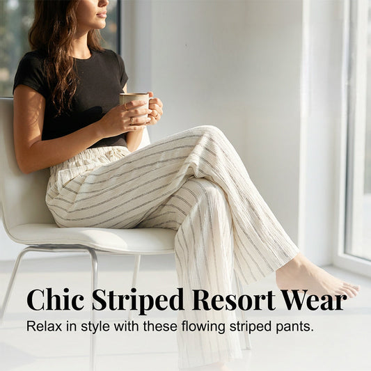 Women's Striped Drawstring Wide-Leg Pants