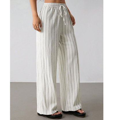 Women's Striped Drawstring Wide-Leg Pants