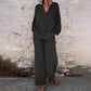 👚Seasonal Style - Long Sleeve Top & Wide-Leg Pants – High-Rise Waistband & Elegant Drape for Office or Weekend