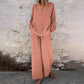 👚Seasonal Style - Long Sleeve Top & Wide-Leg Pants – High-Rise Waistband & Elegant Drape for Office or Weekend