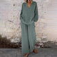 👚Seasonal Style - Long Sleeve Top & Wide-Leg Pants – High-Rise Waistband & Elegant Drape for Office or Weekend