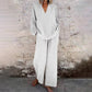 👚Seasonal Style - Long Sleeve Top & Wide-Leg Pants – High-Rise Waistband & Elegant Drape for Office or Weekend