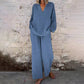 👚Seasonal Style - Long Sleeve Top & Wide-Leg Pants – High-Rise Waistband & Elegant Drape for Office or Weekend