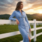 Long Sleeve Button-Down Denim Midi Dress