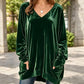 ☀️👚Seasonal Style - V-Neck Velvet Blouse with Long Sleeves – Cozy Warmth & Sophisticated Shine for Cooler Days