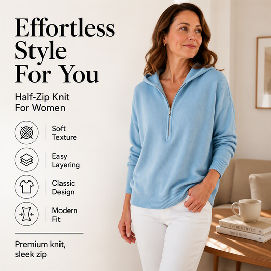 👚Seasonal Style - Zip Neck Hooded Sweatshirt – Easy Pull-On Style & All-Day Comfort for Any Look