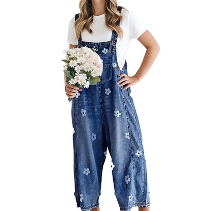 Bestseller🏆👖 Floral Print Loose Overalls – Timeless Denim Style & All-Day Comfort for Every Occasion