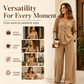 ☀️👚Seasonal Style - Long Sleeve V-Neck & Wide-Leg Pants – Versatile Pairing for Comfortable Everyday Chic