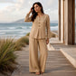 ☀️👚Seasonal Style - Long Sleeve V-Neck & Wide-Leg Pants – Versatile Pairing for Comfortable Everyday Chic