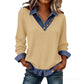 Trending Now⭐👚 Faux Layered Knit Top with Denim Trim – V-Neck & Button Detail for Effortless Casual Chic