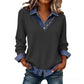 Trending Now⭐👚 Faux Layered Knit Top with Denim Trim – V-Neck & Button Detail for Effortless Casual Chic
