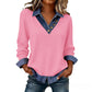 Trending Now⭐👚 Faux Layered Knit Top with Denim Trim – V-Neck & Button Detail for Effortless Casual Chic