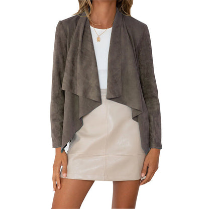 Women's Faux Suede Draped Cardigan