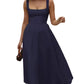 Women's Sleeveless Square Neck Dress with Back Tie