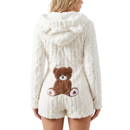 Women’s Plush Hooded Long Sleeve Romper