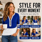 Women's Chic Zipper V Neck Color Block Top