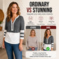 Women's Chic Zipper V Neck Color Block Top