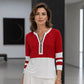 Women's Chic Zipper V Neck Color Block Top