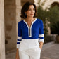 Women's Chic Zipper V Neck Color Block Top