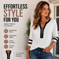 Women's Chic Zipper V Neck Color Block Top