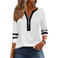 Women's Chic Zipper V Neck Color Block Top