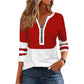 Women's Chic Zipper V Neck Color Block Top