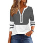 Women's Chic Zipper V Neck Color Block Top