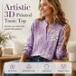 Women's Printed V-Neck Long Sleeve Pullover Casual Top