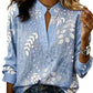 Women's Printed V-Neck Long Sleeve Pullover Casual Top