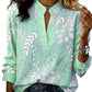 Women's Printed V-Neck Long Sleeve Pullover Casual Top