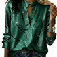 Women's Printed V-Neck Long Sleeve Pullover Casual Top