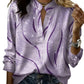 Women's Printed V-Neck Long Sleeve Pullover Casual Top