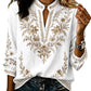 Women's Printed V-Neck Long Sleeve Pullover Casual Top