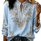 Women's Printed V-Neck Long Sleeve Pullover Casual Top