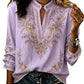 Women's Printed V-Neck Long Sleeve Pullover Casual Top